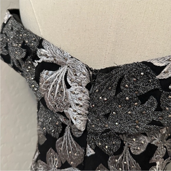 NEW JOVANI BLACK SILVER GUNMETAL BEADED OFF SHOULDER COCKTAIL DRESS - Picture 8 of 13